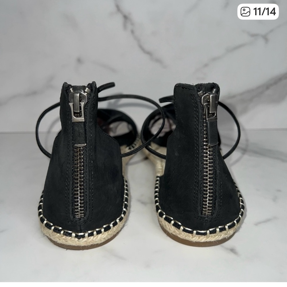 Eileen Fisher Sandal Elastic Lace Up Espadrille Women Shoe Black Leather Size 11 - Picture 5 of 6